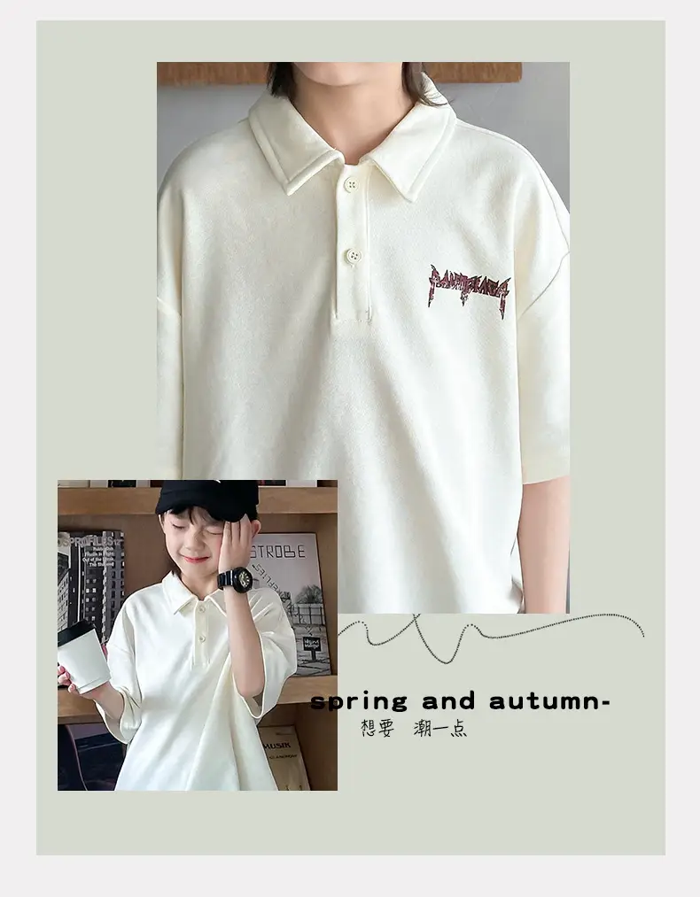 Boys Polo T-Shirt White 2025 Summer Casual — feature 3