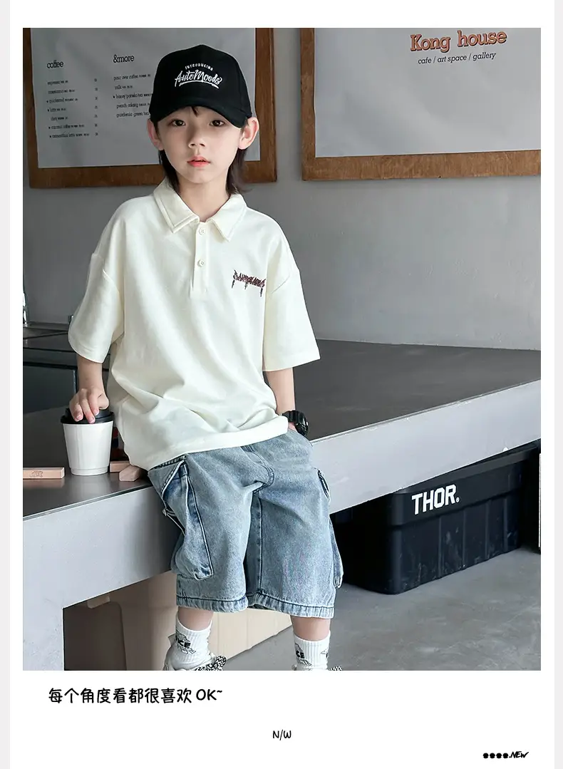 Boys Polo T-Shirt White 2025 Summer Casual — feature 5