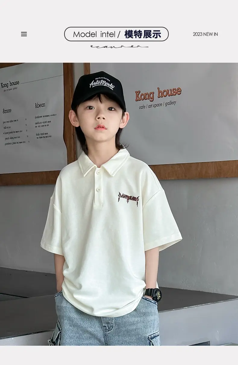 Boys Polo T-Shirt White 2025 Summer Casual — feature 8