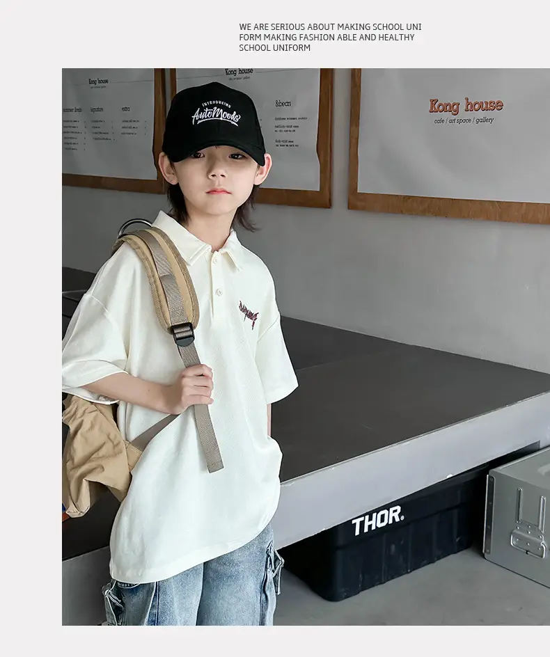 Boys Polo T-Shirt White 2025 Summer Casual — feature 9