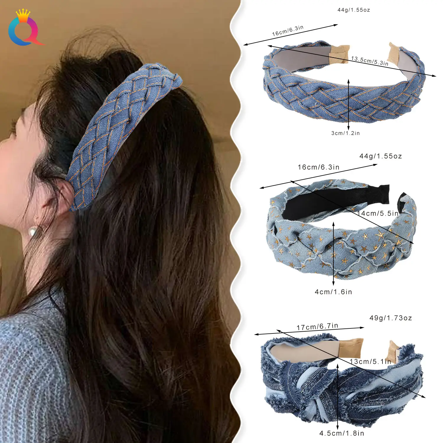 Blue Denim Braided Hairband for Women - Image 8