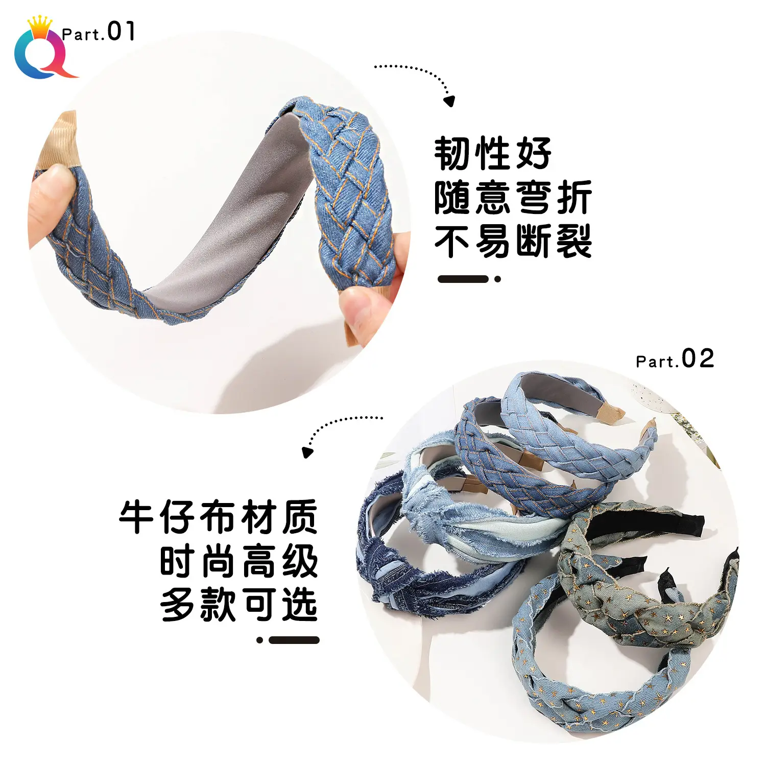 Blue Denim Braided Hairband for Women - Image 9