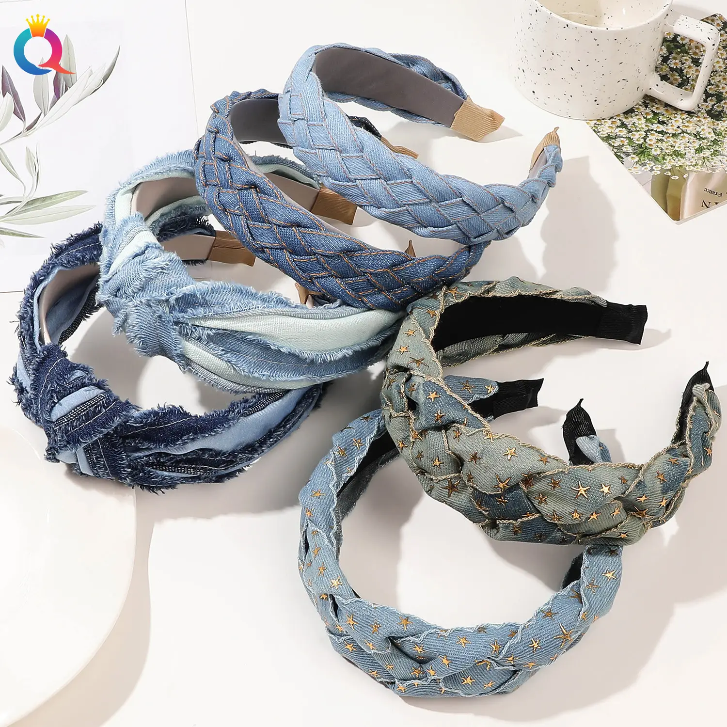 Blue Denim Braided Hairband for Women — feature 15