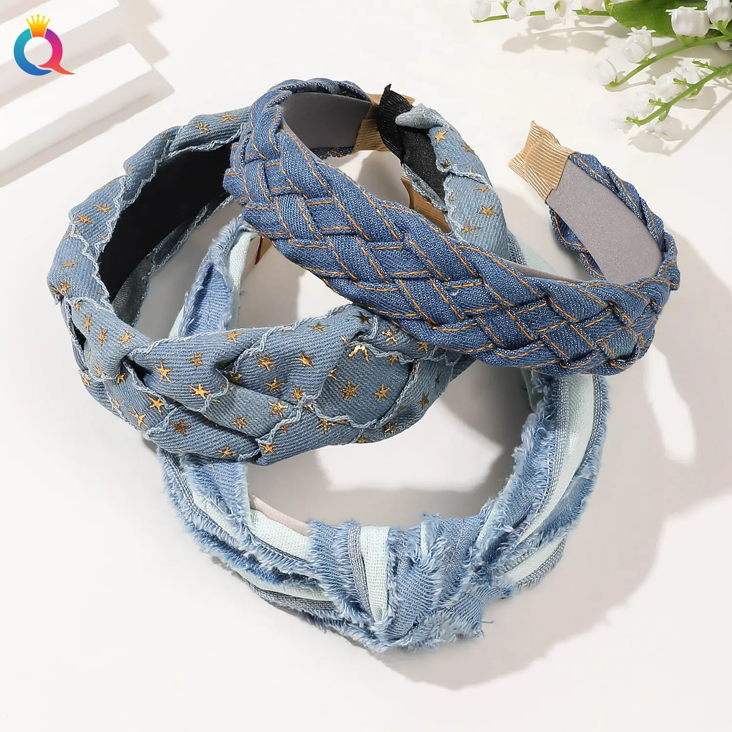 Blue Denim Braided Hairband for Women — feature 19