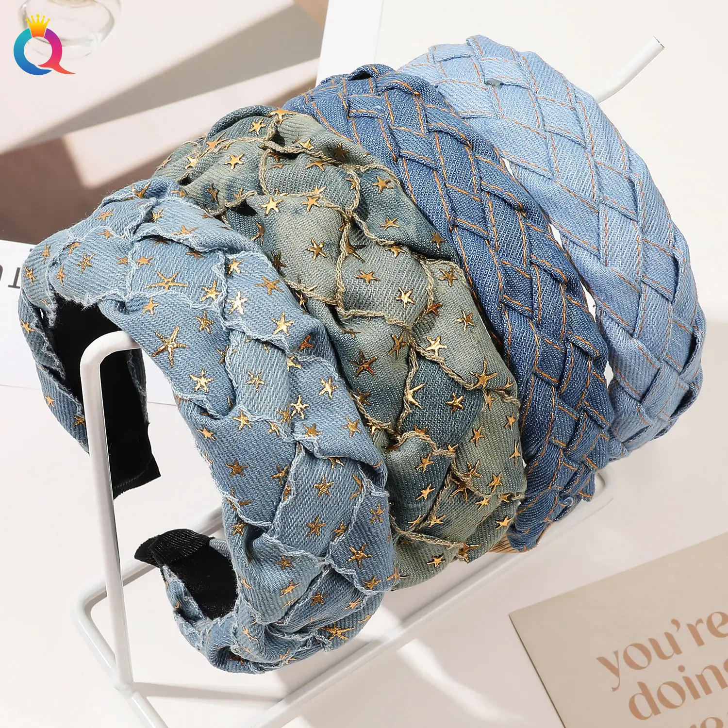 Blue Denim Braided Hairband for Women — feature 21