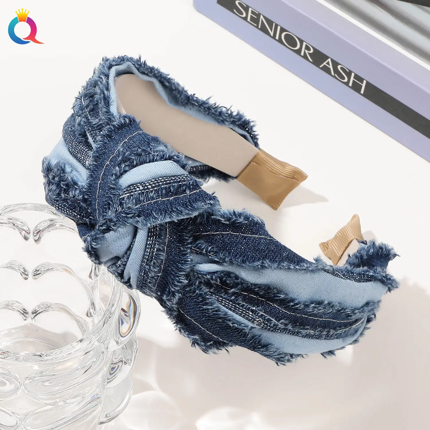 Blue Denim Braided Hairband for Women - Image 2