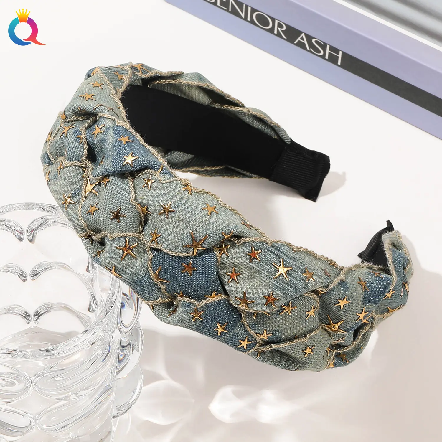 Blue Denim Braided Hairband for Women - Image 3