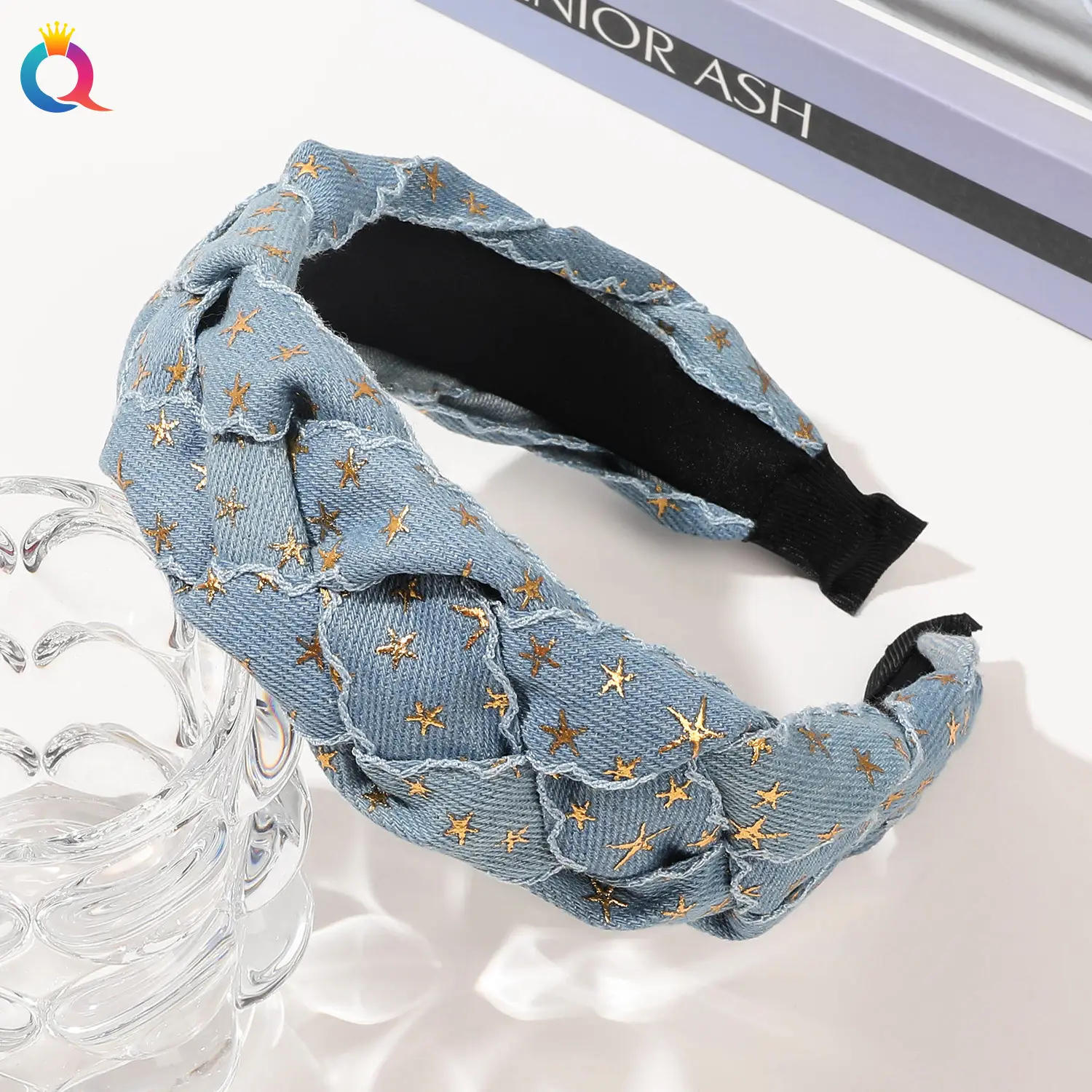 Blue Denim Braided Hairband for Women - Image 4