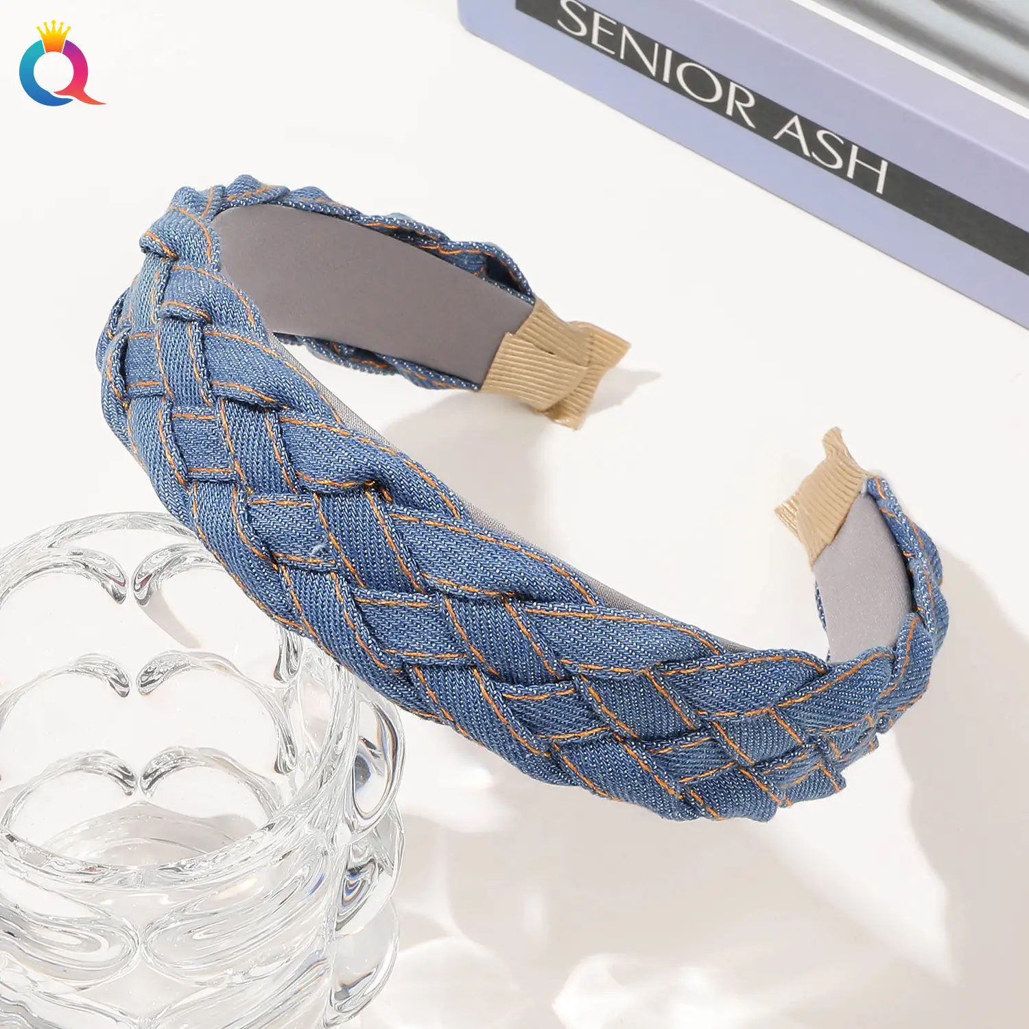 Blue Denim Braided Hairband for Women - Image 5