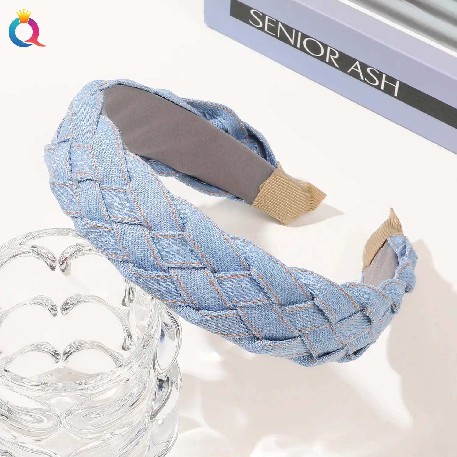 Blue Denim Braided Hairband for Women - Image 6
