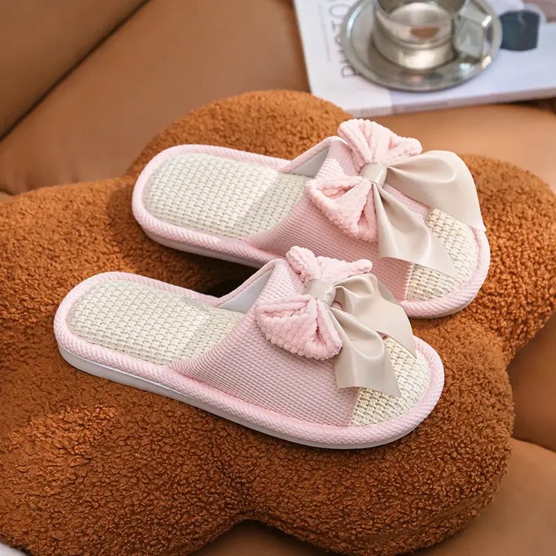 in stock Linen Slippers Thick Bottom Men's and Women's Four Seasons Household Couple's Indoor Silent Cotton Linen Floor Home Sandals