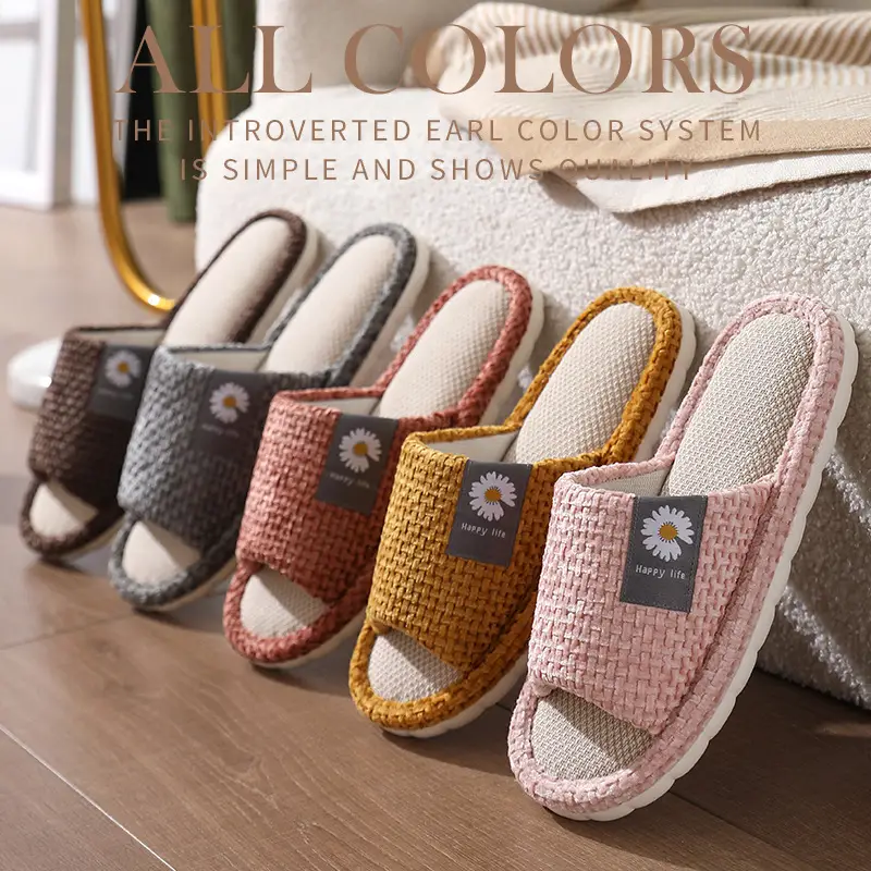 in stock Linen Slippers Thick Bottom Men's and Women's Four Seasons Household Couple's Indoor Silent Cotton Linen Floor Home Sandals