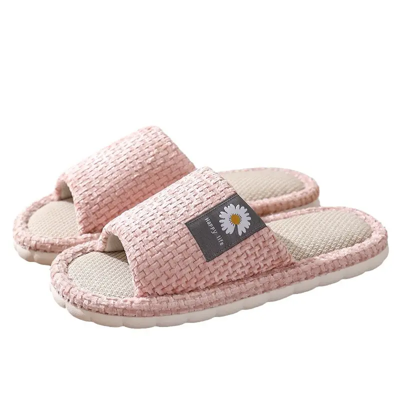 in stock Linen Slippers Thick Bottom Men's and Women's Four Seasons Household Couple's Indoor Silent Cotton Linen Floor Home Sandals