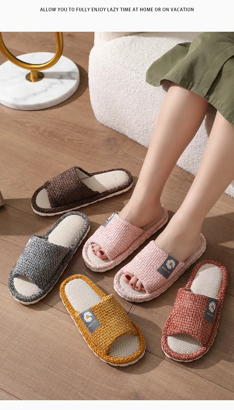 in stock Linen Slippers Thick Bottom Men's and Women's Four Seasons Household Couple's Indoor Silent Cotton Linen Floor Home Sandals — feature 14