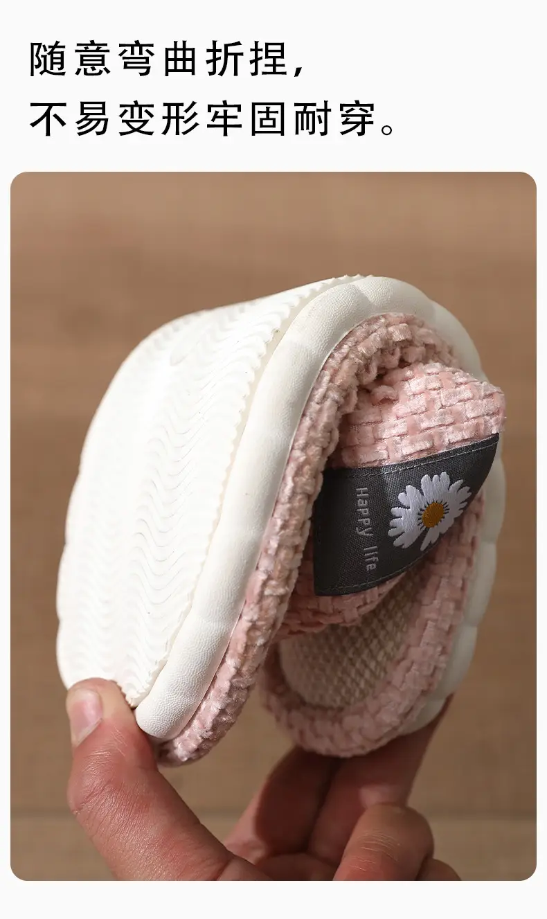 in stock Linen Slippers Thick Bottom Men's and Women's Four Seasons Household Couple's Indoor Silent Cotton Linen Floor Home Sandals — feature 6