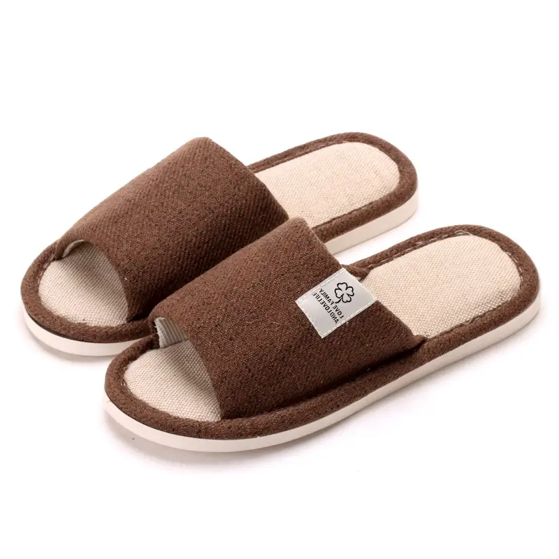 in stock Linen Slippers Thick Bottom Men's and Women's Four Seasons Household Couple's Indoor Silent Cotton Linen Floor Home Sandals