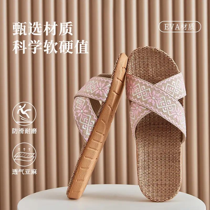 in stock Linen Slippers Thick Bottom Men's and Women's Four Seasons Household Couple's Indoor Silent Cotton Linen Floor Home Sandals