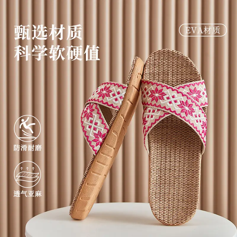 in stock Linen Slippers Thick Bottom Men's and Women's Four Seasons Household Couple's Indoor Silent Cotton Linen Floor Home Sandals