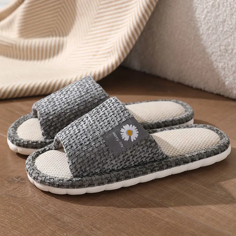in stock Linen Slippers Thick Bottom Men's and Women's Four Seasons Household Couple's Indoor Silent Cotton Linen Floor Home Sandals