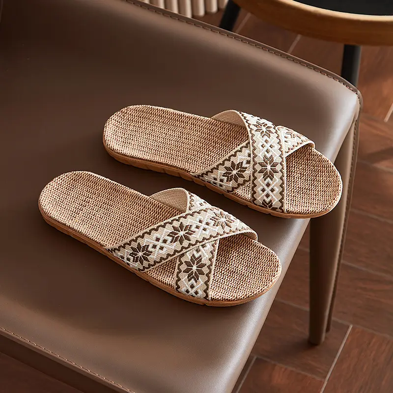 in stock Linen Slippers Thick Bottom Men's and Women's Four Seasons Household Couple's Indoor Silent Cotton Linen Floor Home Sandals
