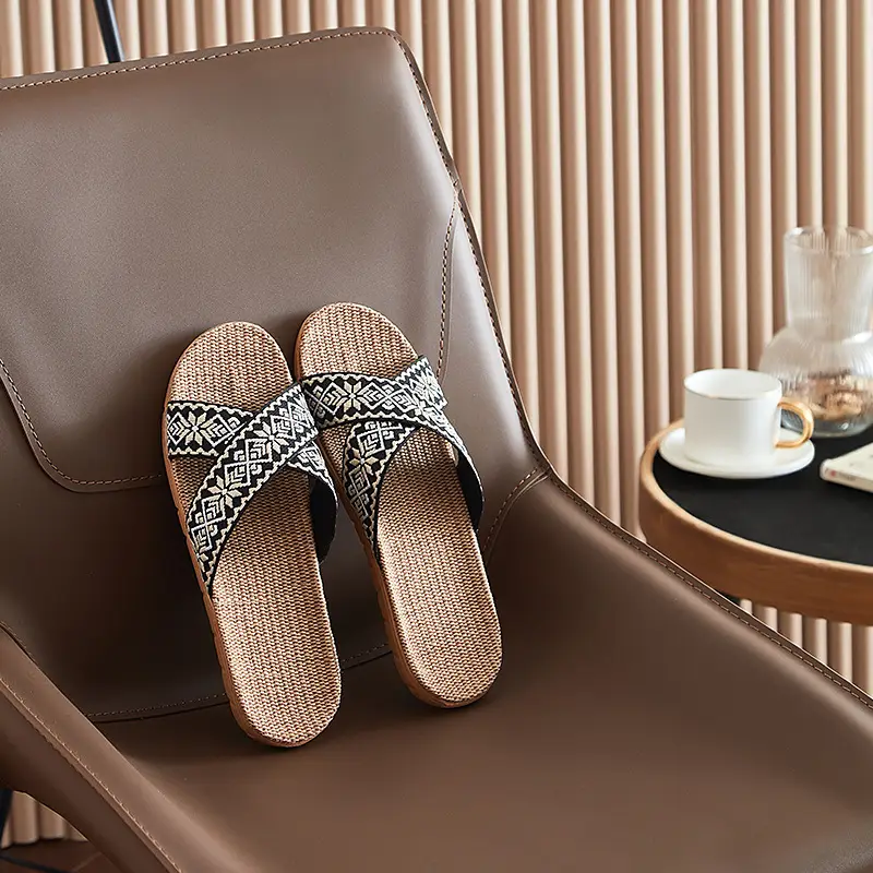in stock Linen Slippers Thick Bottom Men's and Women's Four Seasons Household Couple's Indoor Silent Cotton Linen Floor Home Sandals