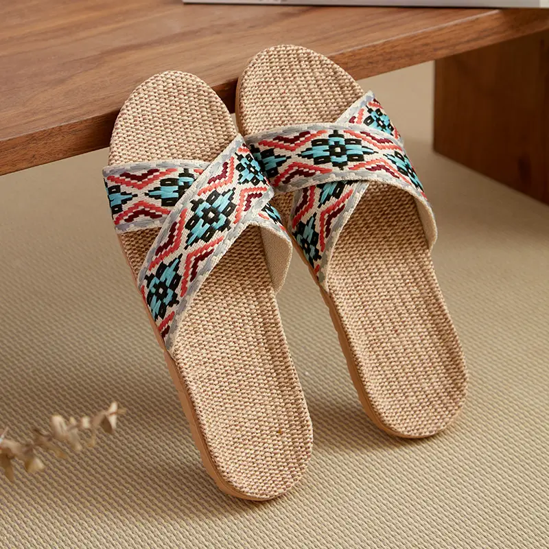 in stock Linen Slippers Thick Bottom Men's and Women's Four Seasons Household Couple's Indoor Silent Cotton Linen Floor Home Sandals