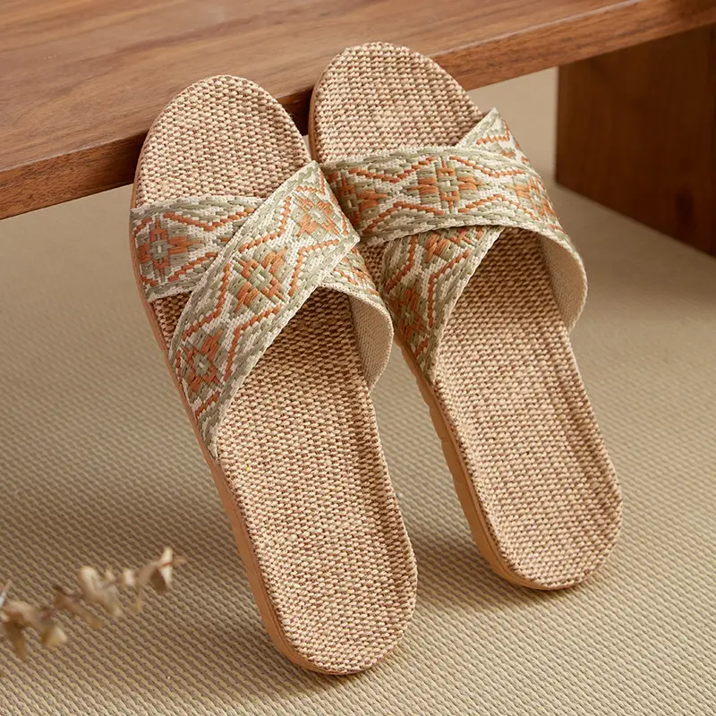in stock Linen Slippers Thick Bottom Men's and Women's Four Seasons Household Couple's Indoor Silent Cotton Linen Floor Home Sandals