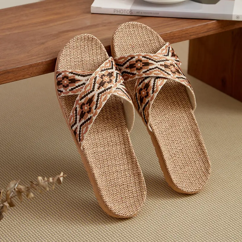 in stock Linen Slippers Thick Bottom Men's and Women's Four Seasons Household Couple's Indoor Silent Cotton Linen Floor Home Sandals