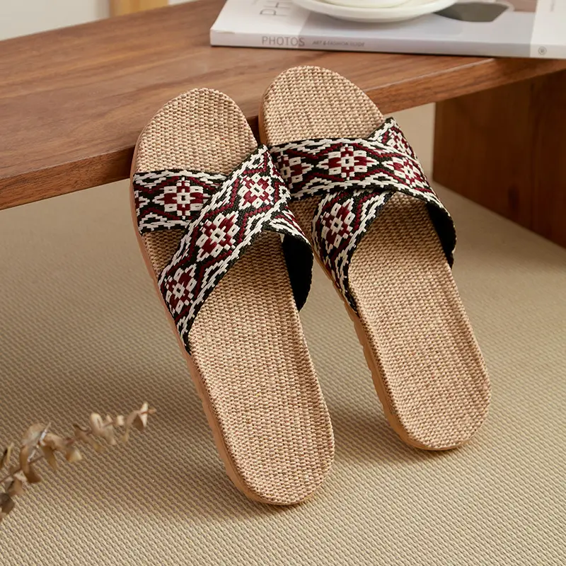 in stock Linen Slippers Thick Bottom Men's and Women's Four Seasons Household Couple's Indoor Silent Cotton Linen Floor Home Sandals