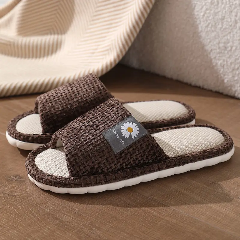 in stock Linen Slippers Thick Bottom Men's and Women's Four Seasons Household Couple's Indoor Silent Cotton Linen Floor Home Sandals