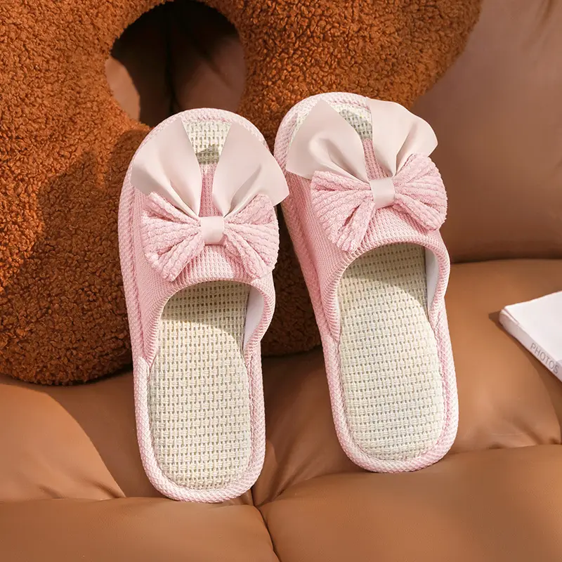 in stock Linen Slippers Thick Bottom Men's and Women's Four Seasons Household Couple's Indoor Silent Cotton Linen Floor Home Sandals