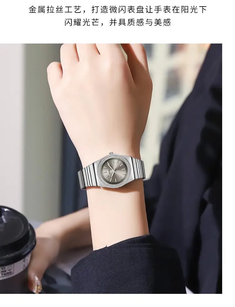 Women's Gold Diamond-Encrusted Quartz Watch with Bamboo Band — feature 15