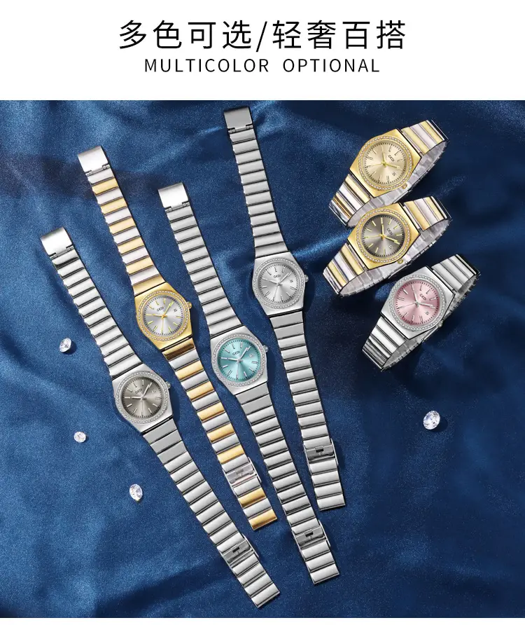 Women's Gold Diamond-Encrusted Quartz Watch with Bamboo Band — feature 5