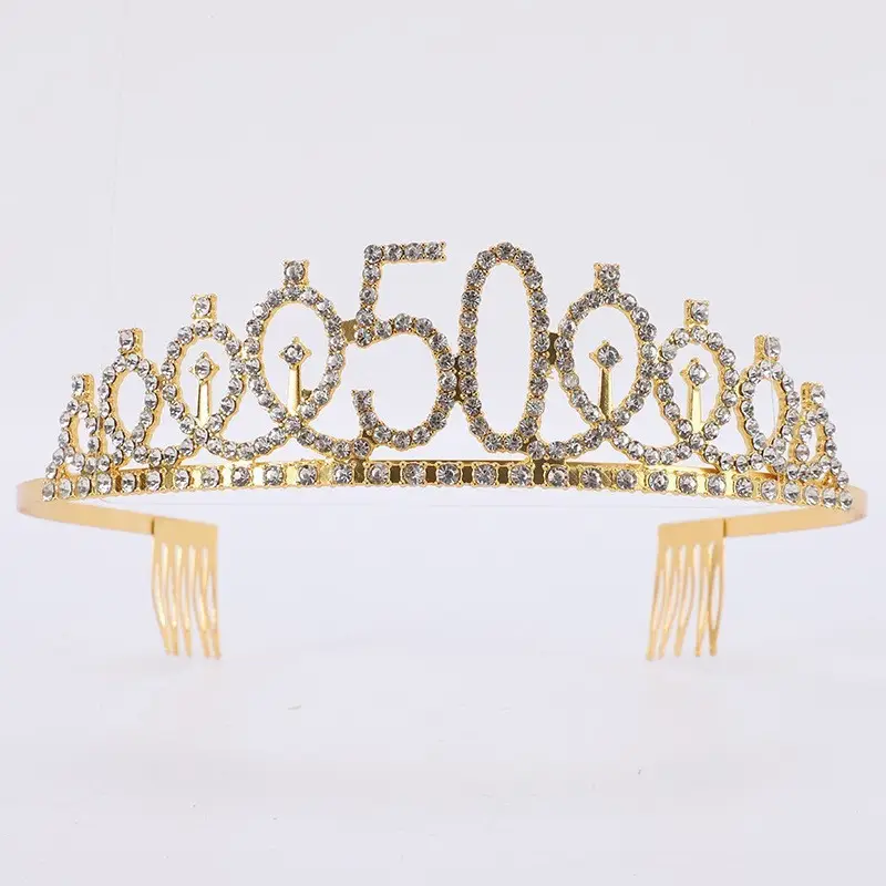 Rose Gold Full Diamond Crown Headband for Girls Party Wear