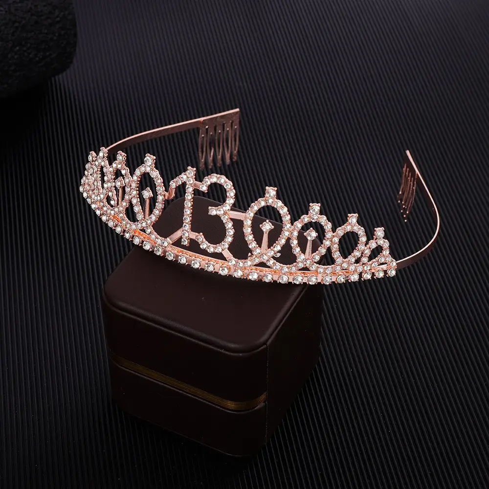 Rose Gold Full Diamond Crown Headband for Girls Party Wear