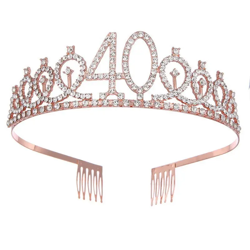Rose Gold Full Diamond Crown Headband for Girls Party Wear