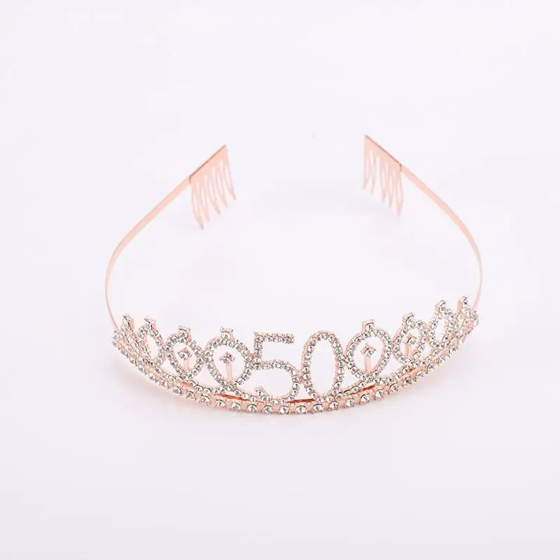 Rose Gold Full Diamond Crown Headband for Girls Party Wear