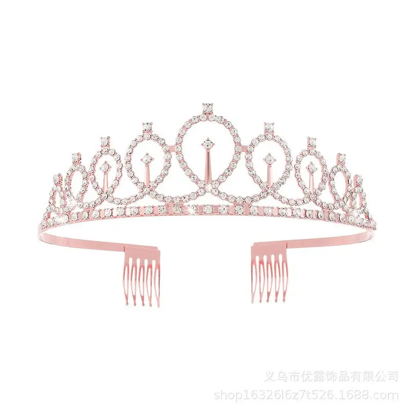 Rose Gold Full Diamond Crown Headband for Girls Party Wear