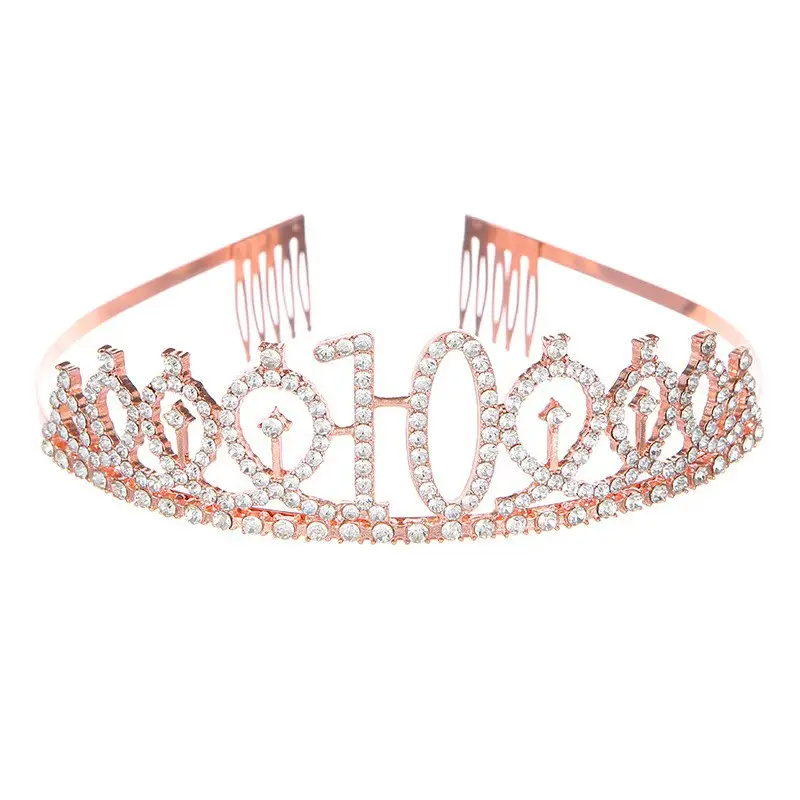 Rose Gold Full Diamond Crown Headband for Girls Party Wear