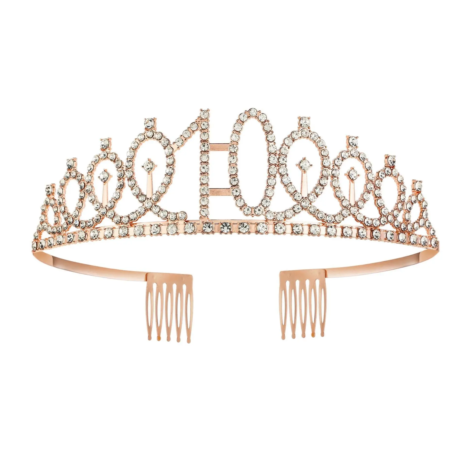Rose Gold Full Diamond Crown Headband for Girls Party Wear
