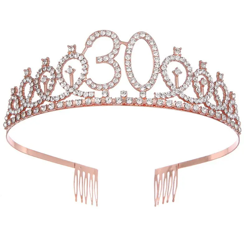 Rose Gold Full Diamond Crown Headband for Girls Party Wear