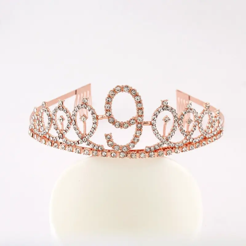 Rose Gold Full Diamond Crown Headband for Girls Party Wear
