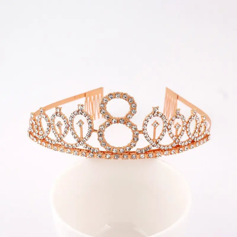 Rose Gold Full Diamond Crown Headband for Girls Party Wear
