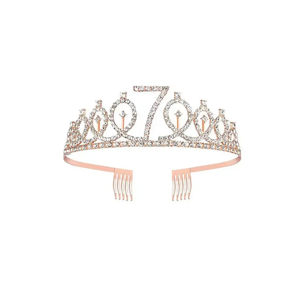 Rose Gold Full Diamond Crown Headband for Girls Party Wear