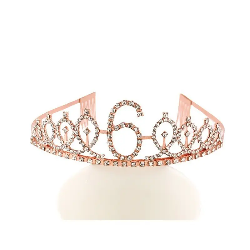 Rose Gold Full Diamond Crown Headband for Girls Party Wear