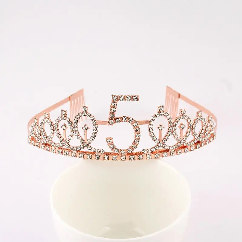 Rose Gold Full Diamond Crown Headband for Girls Party Wear