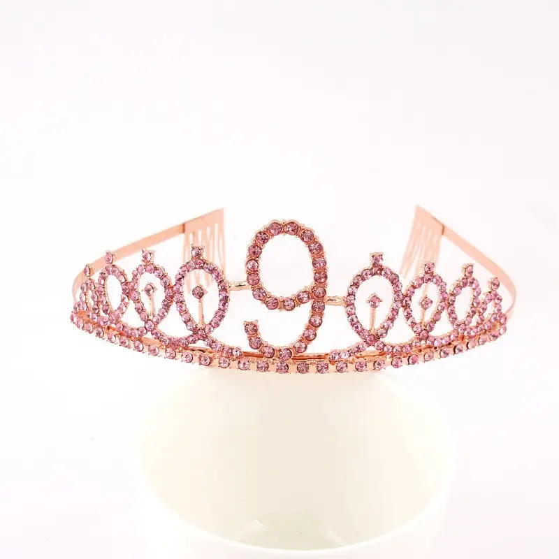 Rose Gold Full Diamond Crown Headband for Girls Party Wear