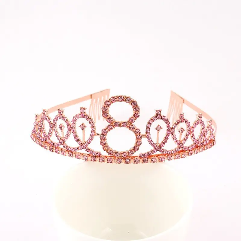 Rose Gold Full Diamond Crown Headband for Girls Party Wear