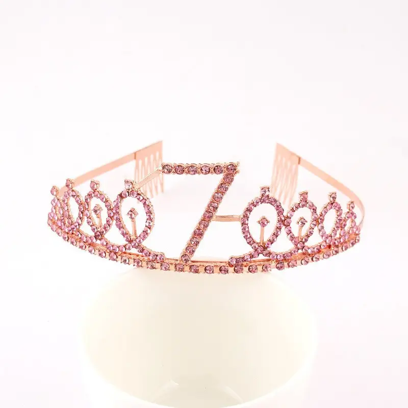 Rose Gold Full Diamond Crown Headband for Girls Party Wear