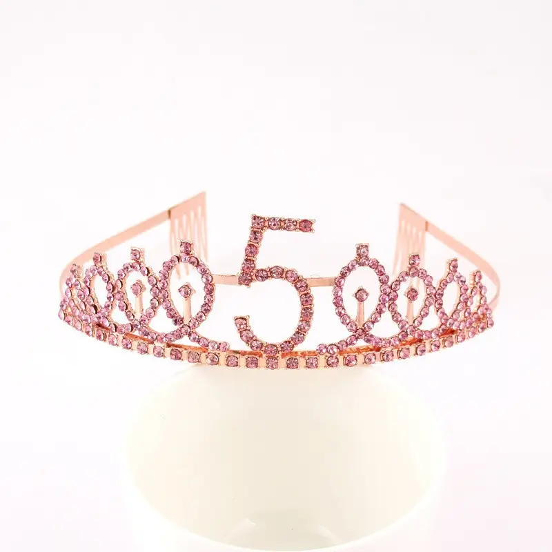 Rose Gold Full Diamond Crown Headband for Girls Party Wear